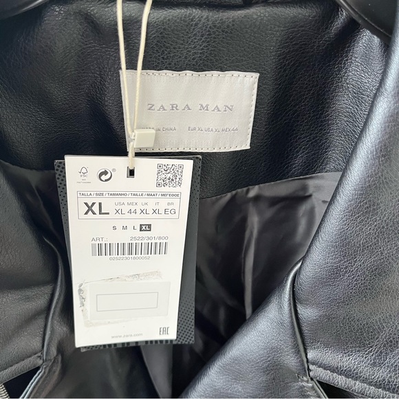 ZARA MAN FAUX LEATHER BIKER JACKET Size XL BLACK New with tags - Picture 5 of 9